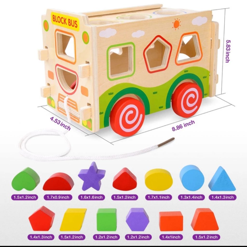 Wooden Assembling Bus With Colorful Shapes Sorter Learning Toys Pakistan