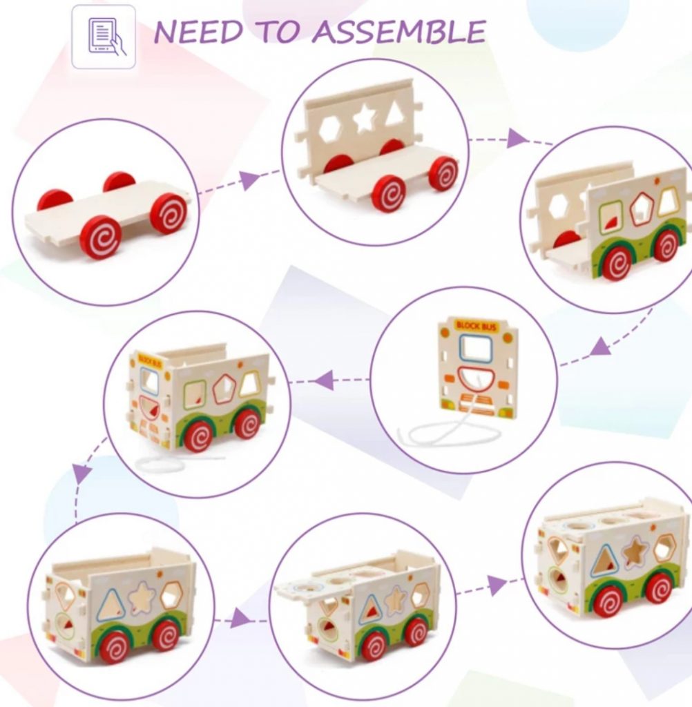 Wooden Assembling Bus With Colorful Shapes Sorter Learning Toys Pakistan