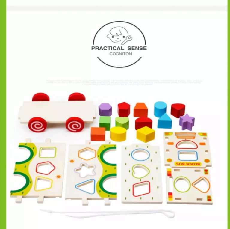 Wooden Assembling Bus With Colorful Shapes Sorter Learning Toys Pakistan