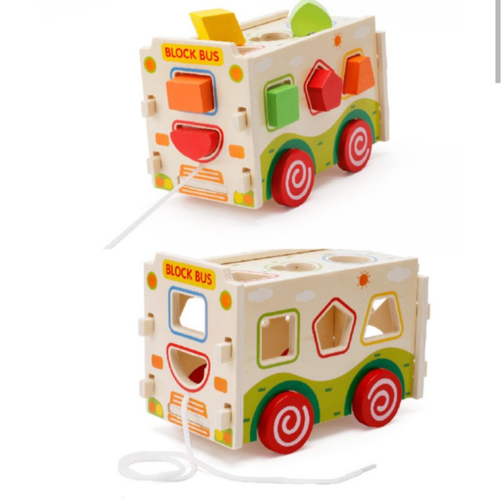 Wooden Assembling Bus With Colorful Shapes Sorter Learning Toys Pakistan