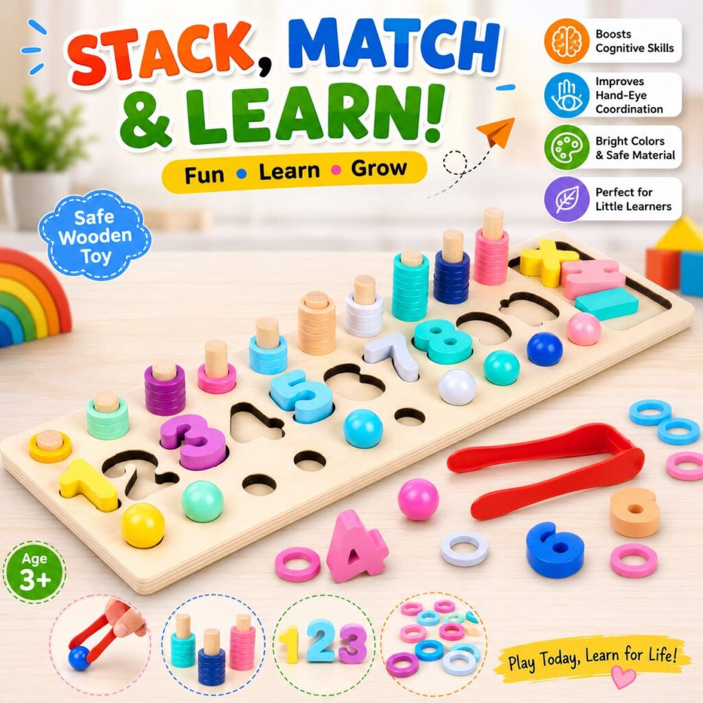 stack,math and learn wooden board