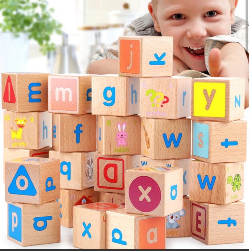 26 Pcs Solid Wooden Cube Letter Alphabet Blocks - Learning Toys Pakistan