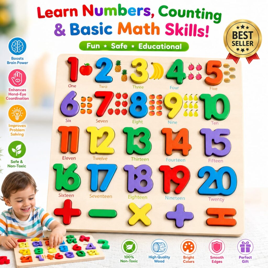wooden number learning board