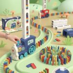 domino train toy car with colorful dominos