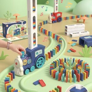 domino train toy car with colorful dominos