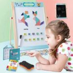 Multipurpose Double Sided Magnetic Drawing Easel with Tan gram puzzles