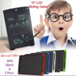 LCD 10 Inch Writing Tablet Erasable With Stand & 2 Pens (Black)