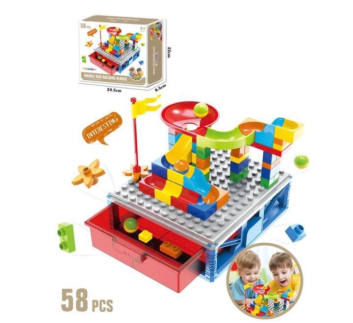 Marble Run Building Blocks & Storage Rack- 58 Pieces