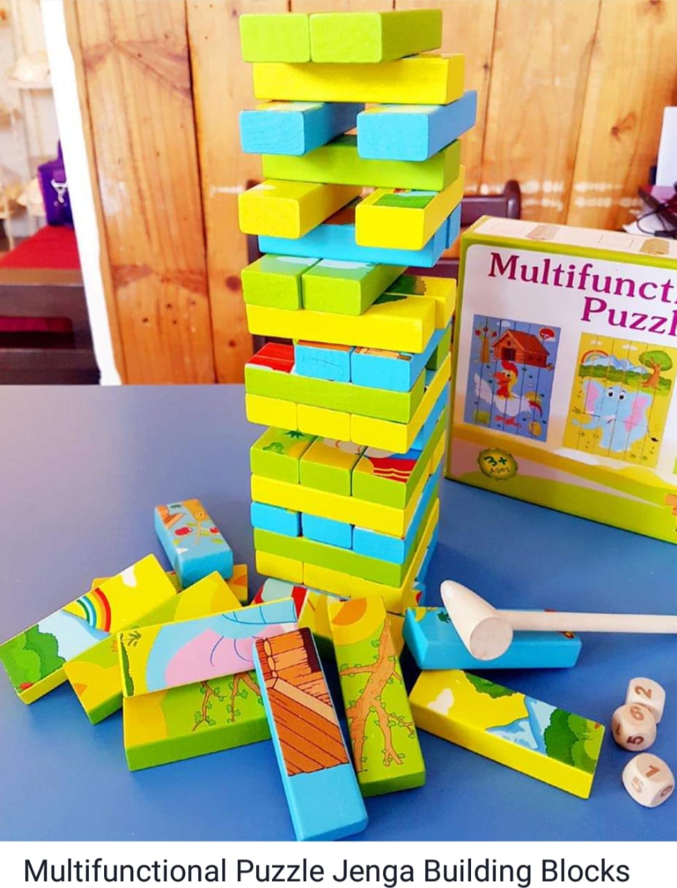 Wooden Jenga with 3 In 1 Puzzle
