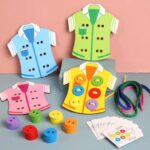 Wooden Clothes Buttons Threading kit With 30 Patterns Art Craft Lacing - Image 4
