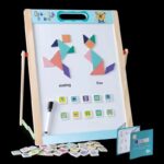 Multipurpose Double Sided Magnetic Drawing Easel with Tan gram puzzles - Image 2