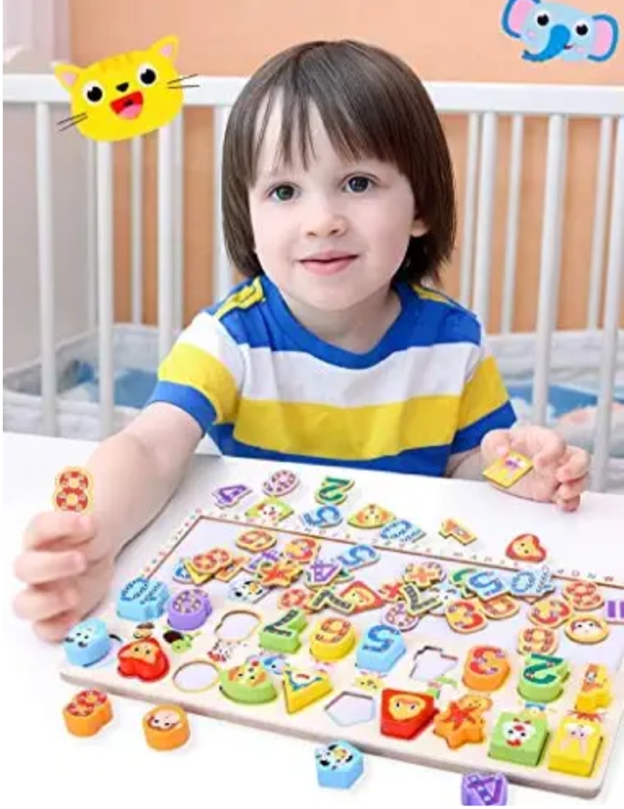 White Board With Colorful Numbers And Shapes