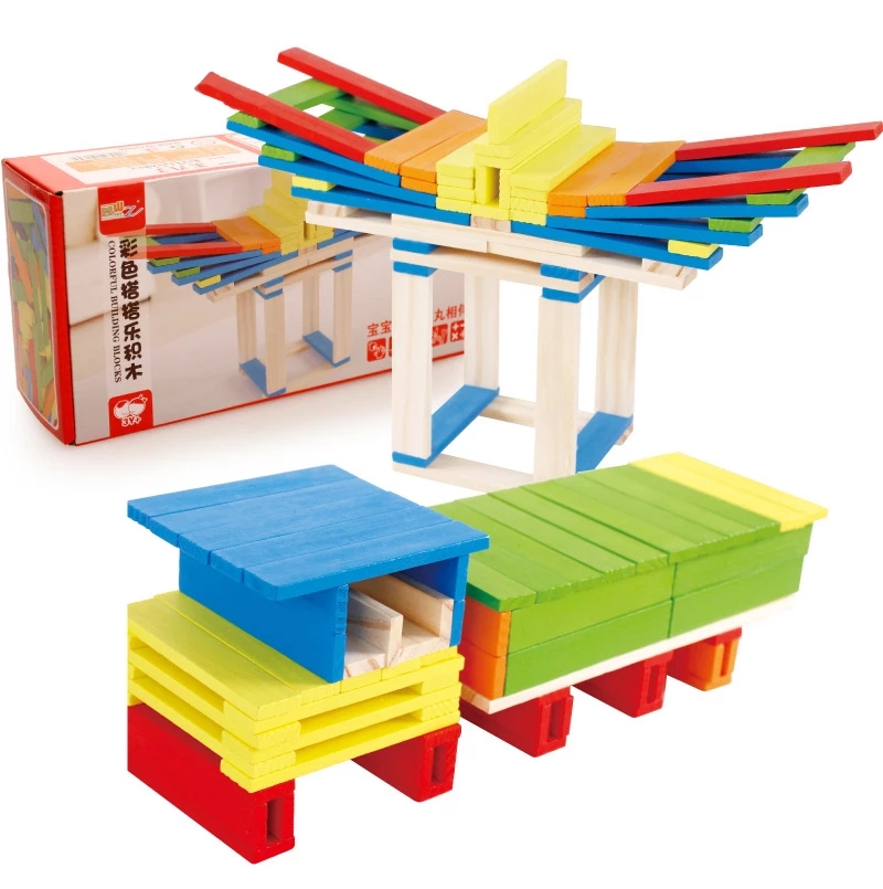 Wooden Stacking Colorful Building Blocks 102 Pieces