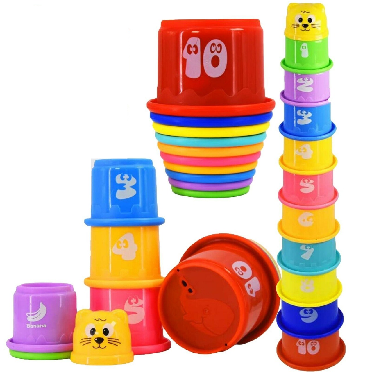 Colorful Stacking Cups with Numbers and Fruit Names with Picture