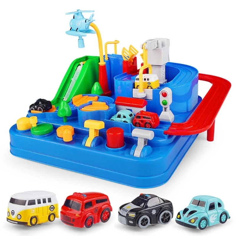 Car Adventure Toy With 4 Cars & Helicopter