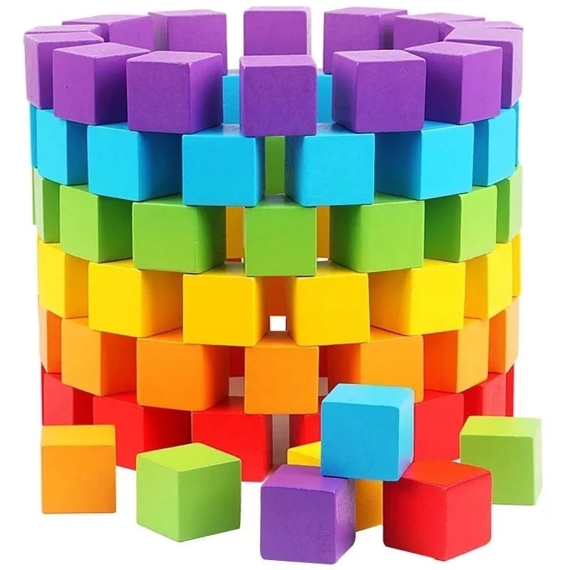 colorful blocks Colorful Wooden Building Blocks Cube 100 pieces - Image 1