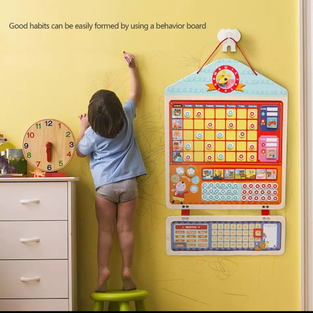 Child Self-Discipline Good Habit Responsibility Chart With Calendar