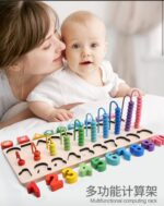 Abacus Calculation Frame Numbers With Hand symbols On Geometric Shapes.