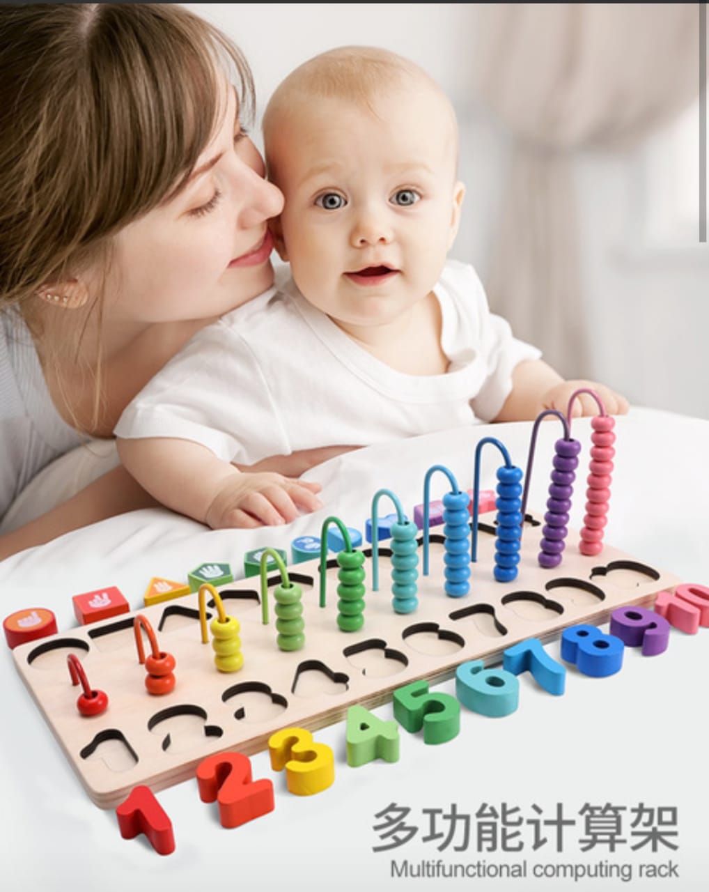 Abacus Calculation Frame Numbers With Hand symbols On Geometric Shapes.