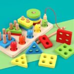 Four Column Geometric Colorful Shape Sorter with Magnetic Fishing Game