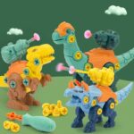 kids assembling dinosaur toy with soft darts