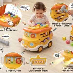 baby activity shape sorting bus for toddlers with music,light and hammer,maze,motor skills,sensory development game