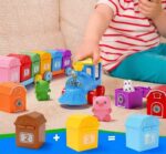 colorful train with arithmetic learning and finger animal puppets