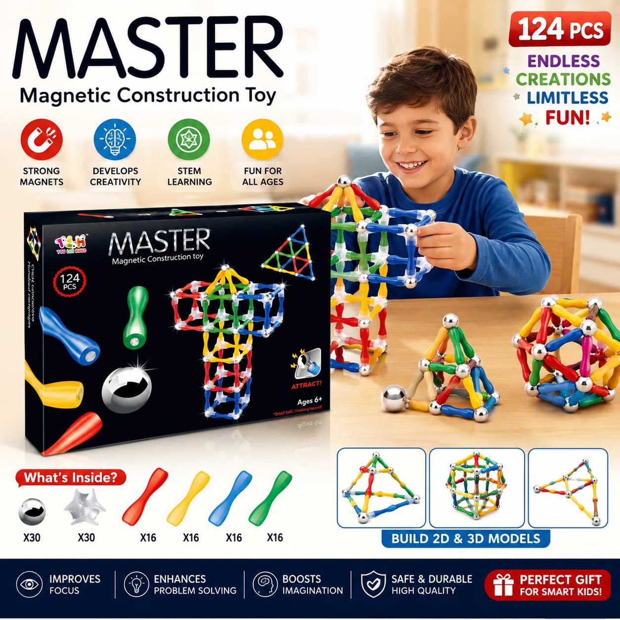 magnetic construction set toy 124 pieces magnetic construction set 124 pieces