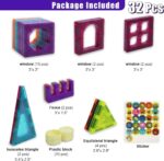 Includes 32 colorful, translucent geometric pieces such as squares, triangles, and frames with window or pattern inserts