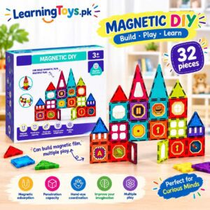 Magnetic DIY" 32-piece magnetic building tile set designed for children aged 3 years and up